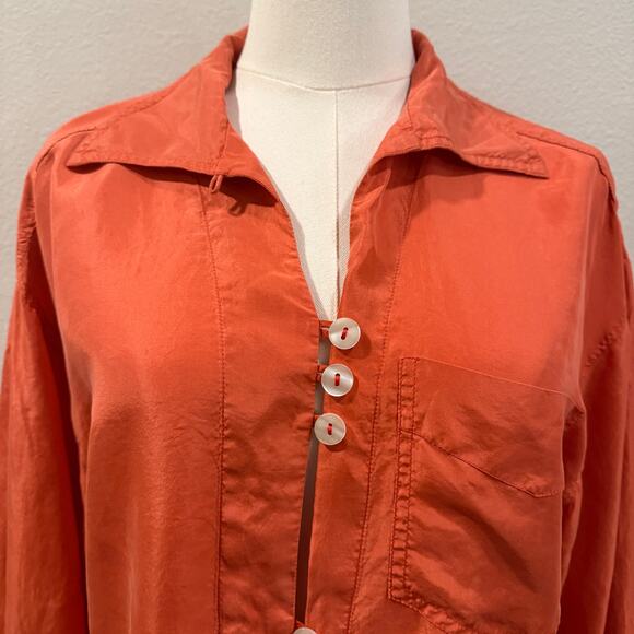 Vintage HYPE 100% Silk Button-Up Blouse Women Small Burnt Orange Long Sleeve - Picture 5 of 7
